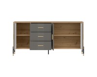 Chest of drawers DANTE 186 cm, 3 doors and 3 drawers, cremona torro oak with grey matt fronts