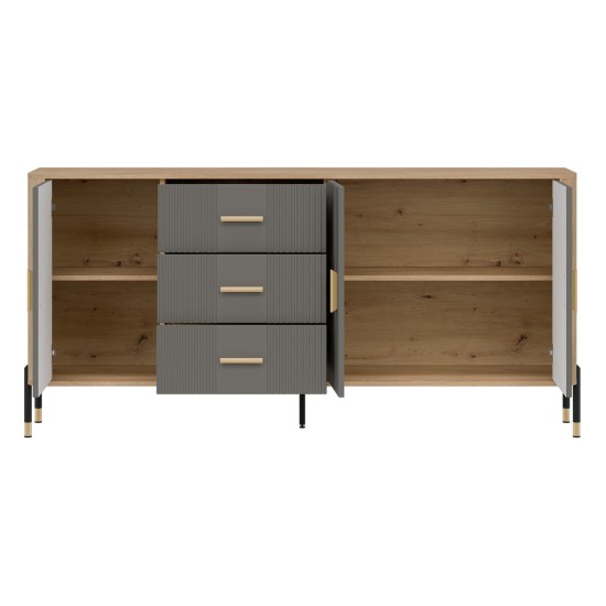Chest of drawers DANTE 186 cm, 3 doors and 3 drawers, cremona torro oak with grey matt fronts