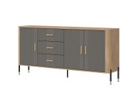Chest of drawers DANTE 186 cm, 3 doors and 3 drawers, cremona torro oak with grey matt fronts