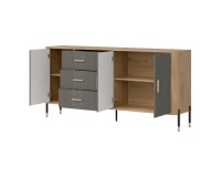 Chest of drawers DANTE 186 cm, 3 doors and 3 drawers, cremona torro oak with grey matt fronts
