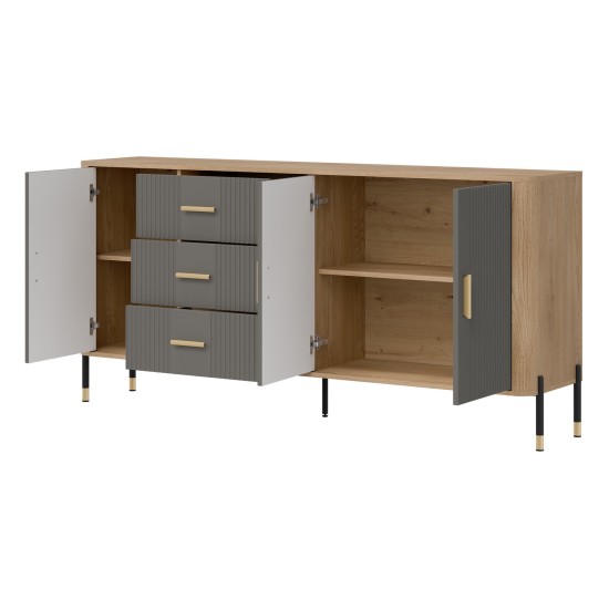 Chest of drawers DANTE 186 cm, 3 doors and 3 drawers, cremona torro oak with grey matt fronts