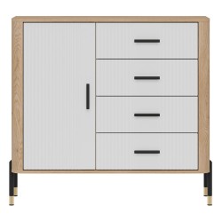 Chest of drawers DANTE 108 cm, 1 door and 4 drawers, cremona torro oak with white matt fronts