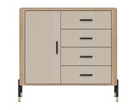 Chest of drawers DANTE 108 cm, 1 door and 4 drawers, cremona torro oak with cashmere matt fronts