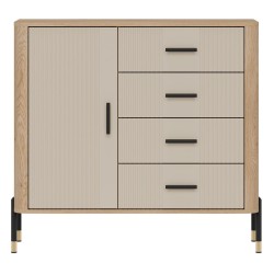 Chest of drawers DANTE 108 cm, 1 door and 4 drawers, cremona torro oak with cashmere matt fronts