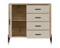 Chest of drawers DANTE 108 cm, 1 door and 4 drawers, cremona torro oak with cashmere matt fronts