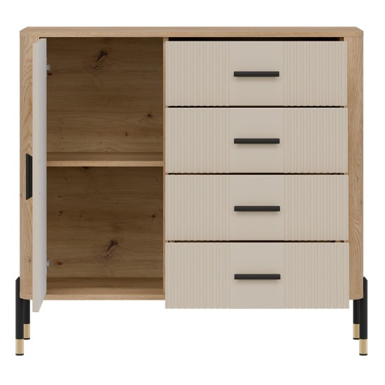 Chest of drawers DANTE 108 cm, 1 door and 4 drawers, cremona torro oak with cashmere matt fronts