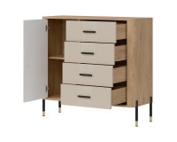 Chest of drawers DANTE 108 cm, 1 door and 4 drawers, cremona torro oak with cashmere matt fronts