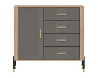 Chest of drawers DANTE 108 cm, 1 door and 4 drawers, cremona torro oak with grey matt fronts