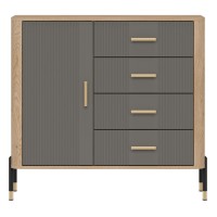 Chest of drawers DANTE 108 cm, 1 door and 4 drawers, cremona torro oak with grey matt fronts