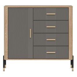 Chest of drawers DANTE 108 cm, 1 door and 4 drawers, cremona torro oak with grey matt fronts