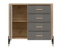 Chest of drawers DANTE 108 cm, 1 door and 4 drawers, cremona torro oak with grey matt fronts
