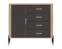 Chest of drawers DANTE 108 cm, 1 door and 4 drawers, cremona torro oak with anthracite matt fronts