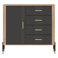 Chest of drawers DANTE 108 cm, 1 door and 4 drawers, cremona torro oak with anthracite matt fronts