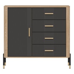Chest of drawers DANTE 108 cm, 1 door and 4 drawers, cremona torro oak with anthracite matt fronts