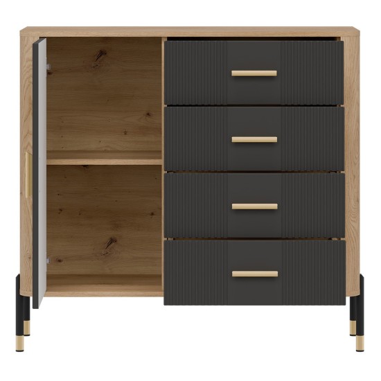 Chest of drawers DANTE 108 cm, 1 door and 4 drawers, cremona torro oak with anthracite matt fronts