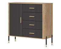 Chest of drawers DANTE 108 cm, 1 door and 4 drawers, cremona torro oak with anthracite matt fronts