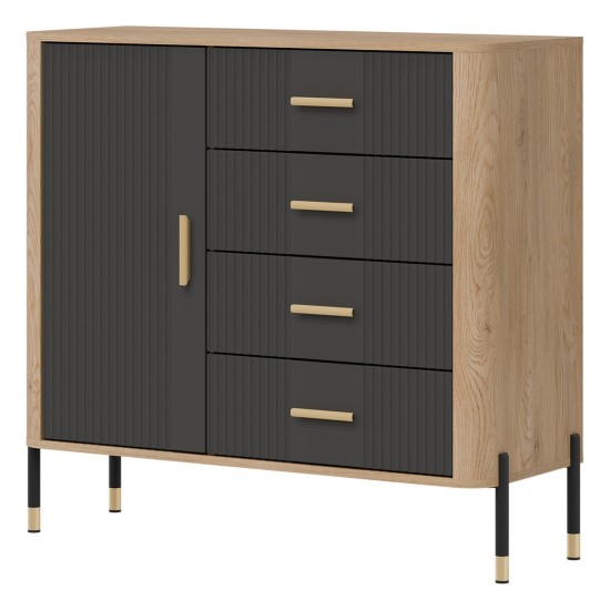 Chest of drawers DANTE 108 cm, 1 door and 4 drawers, cremona torro oak with anthracite matt fronts