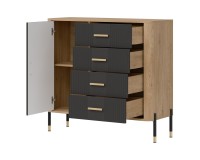 Chest of drawers DANTE 108 cm, 1 door and 4 drawers, cremona torro oak with anthracite matt fronts