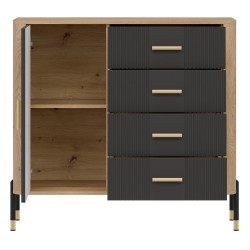 Комод DANTE 108 см, 1 дверь и 4 ящика, дуб кремона торро, фасады антрацит матовый