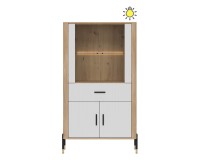 Display cabinet DANTE 93 cm, 4 doors and 1 drawer, cremona torro oak with white matt fronts