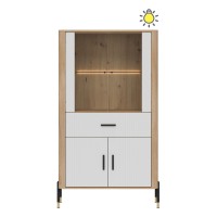 Display cabinet DANTE 93 cm, 4 doors and 1 drawer, cremona torro oak with white matt fronts