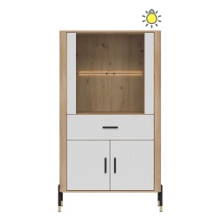 Display cabinet DANTE 93 cm, 4 doors and 1 drawer, cremona torro oak with white matt fronts Display cabinet DANTE 93 cm, 4 doors and 1 drawer, cremona torro oak with white matt fronts