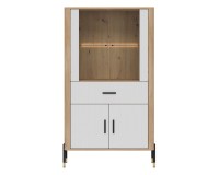 Display cabinet DANTE 93 cm, 4 doors and 1 drawer, cremona torro oak with white matt fronts