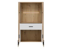 Display cabinet DANTE 93 cm, 4 doors and 1 drawer, cremona torro oak with white matt fronts