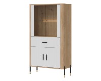 Display cabinet DANTE 93 cm, 4 doors and 1 drawer, cremona torro oak with white matt fronts