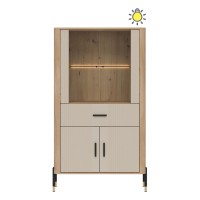 Display cabinet DANTE 93 cm, 4 doors and 1 drawer, cremona torro oak with cashmere matt fronts