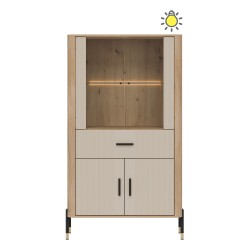 Display cabinet DANTE 93 cm, 4 doors and 1 drawer, cremona torro oak with cashmere matt fronts Display cabinet DANTE 93 cm, 4 doors and 1 drawer, cremona torro oak with cashmere matt fronts