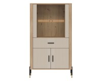 Display cabinet DANTE 93 cm, 4 doors and 1 drawer, cremona torro oak with cashmere matt fronts