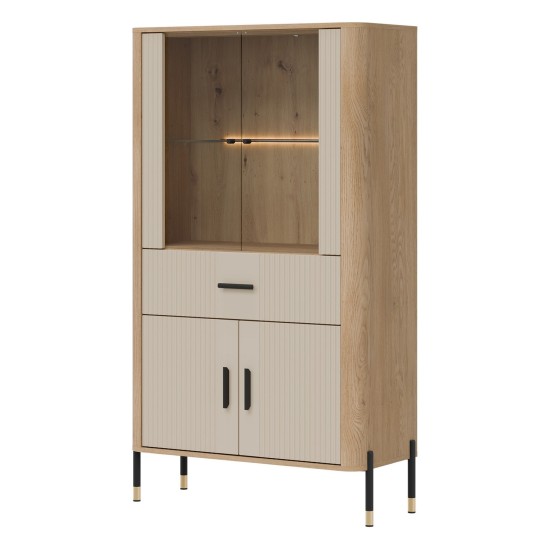 Display cabinet DANTE 93 cm, 4 doors and 1 drawer, cremona torro oak with cashmere matt fronts