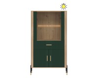 Display cabinet DANTE 93 cm, 4 doors and 1 drawer, cremona torro oak with green matt fronts