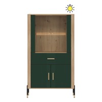 Display cabinet DANTE 93 cm, 4 doors and 1 drawer, cremona torro oak with green matt fronts
