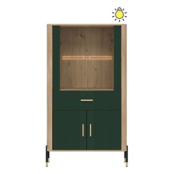 Display cabinet DANTE 93 cm, 4 doors and 1 drawer, cremona torro oak with green matt fronts Display cabinet DANTE 93 cm, 4 doors and 1 drawer, cremona torro oak with green matt fronts