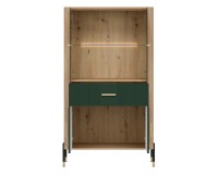 Display cabinet DANTE 93 cm, 4 doors and 1 drawer, cremona torro oak with green matt fronts