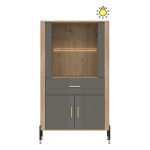 Display cabinet DANTE 93 cm, 4 doors and 1 drawer, cremona torro oak with grey matt fronts