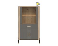 Display cabinet DANTE 93 cm, 4 doors and 1 drawer, cremona torro oak with grey matt fronts