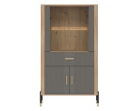 Display cabinet DANTE 93 cm, 4 doors and 1 drawer, cremona torro oak with grey matt fronts