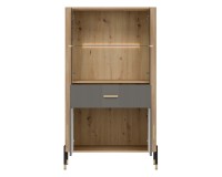 Display cabinet DANTE 93 cm, 4 doors and 1 drawer, cremona torro oak with grey matt fronts