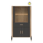 Display cabinet DANTE 93 cm, 4 doors and 1 drawer, cremona torro oak with anthracite matt fronts