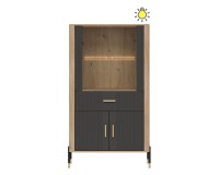 Display cabinet DANTE 93 cm, 4 doors and 1 drawer, cremona torro oak with anthracite matt fronts