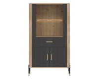 Display cabinet DANTE 93 cm, 4 doors and 1 drawer, cremona torro oak with anthracite matt fronts