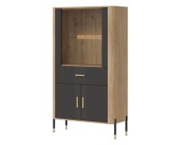 Display cabinet DANTE 93 cm, 4 doors and 1 drawer, cremona torro oak with anthracite matt fronts