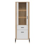 Display cabinet DANTE 70 cm, 2 doors and 1 drawer, left or right, cremona torro oak with white matt fronts