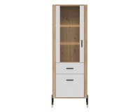 Display cabinet DANTE 70 cm, 2 doors and 1 drawer, left or right, cremona torro oak with white matt fronts