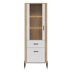 Display cabinet DANTE 70 cm, 2 doors and 1 drawer, left or right, cremona torro oak with white matt fronts
