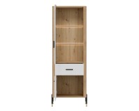 Display cabinet DANTE 70 cm, 2 doors and 1 drawer, left or right, cremona torro oak with white matt fronts