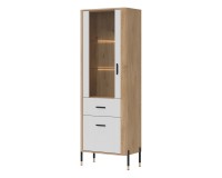 Display cabinet DANTE 70 cm, 2 doors and 1 drawer, left or right, cremona torro oak with white matt fronts